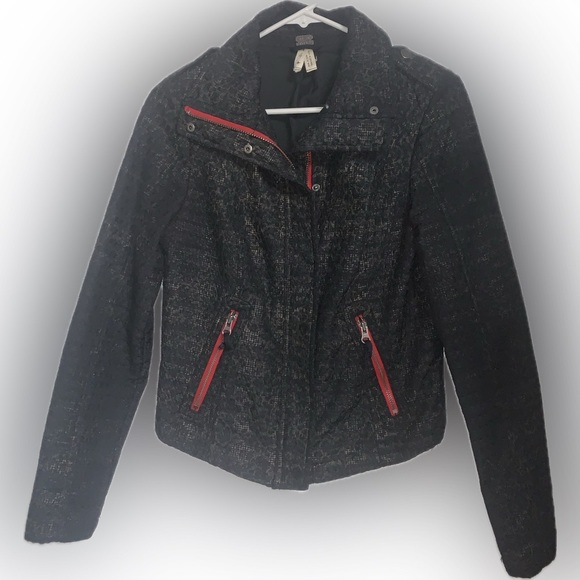 We The Free Jackets & Blazers - We The Free Black Houndstooth Leopard Print Moto Jacket With Red Zippers Size 4